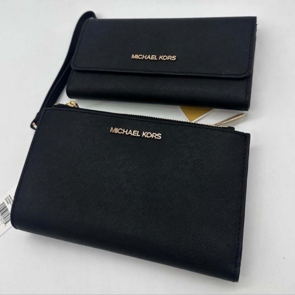 Michael Kors Large Double Zip Wallet Wristlet & Trifold Wallet black